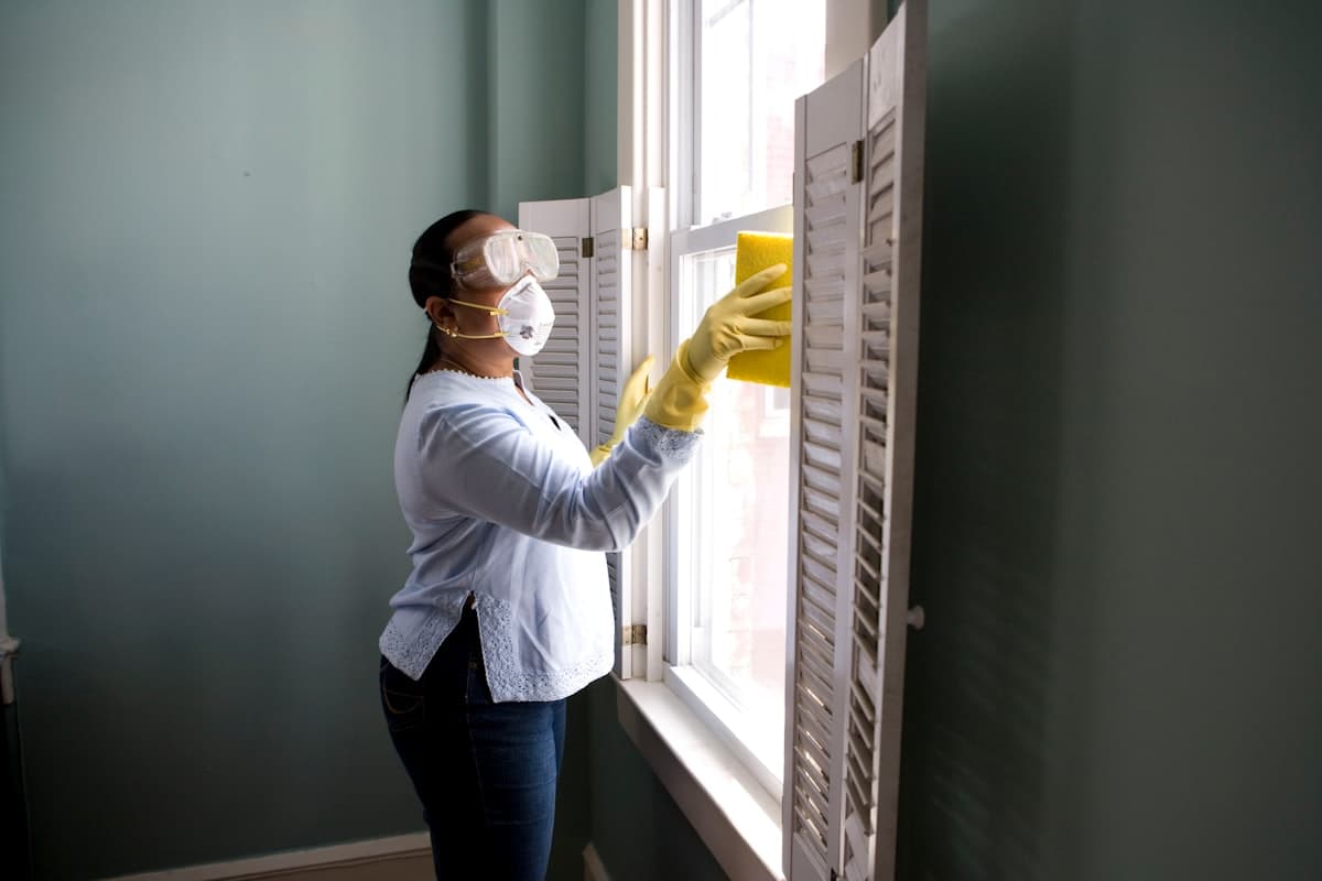 Bright modern living room being cleaned